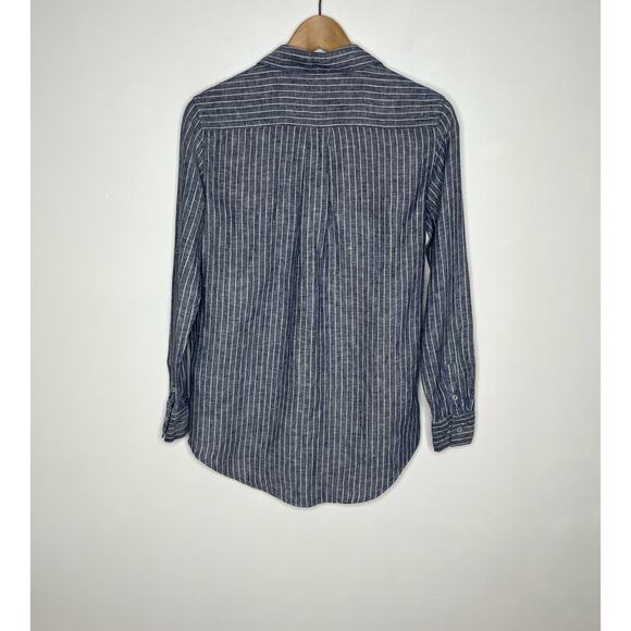 Quince European Linen Long Sleeve Button Up Shirt Womens XS Blue Stripe - Picture 8 of 10